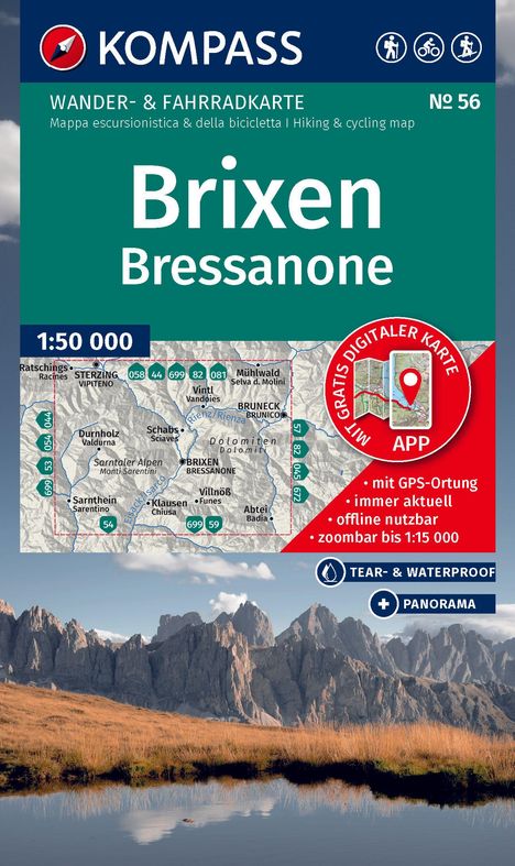 KOMPASS Wanderkarte 56 Brixen / Bressanone 1:50.000, Karten