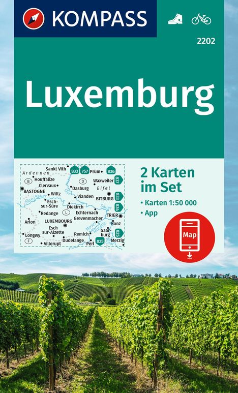 KOMPASS Wanderkarten-Set 2202 Luxemburg (2 Karten) 1:50.000, Karten