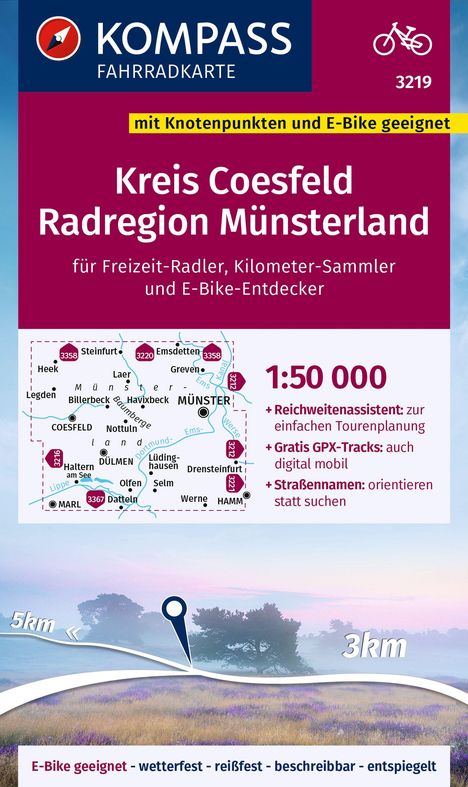 KOMPASS Fahrradkarte 3219 Kreis Coesfeld - Radregion Münsterland mit Knotenpunkten 1:50.000, Karten