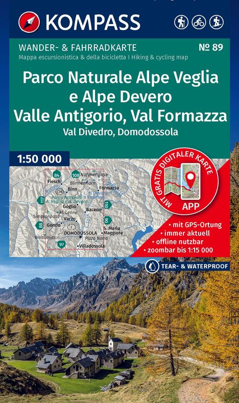 "Parco Naturale Alpe Veglia e Alpe Devero, Valle Antigorio, Val Formazza. 1:50 000, Karte mit gratis App, GPS-Ortung."