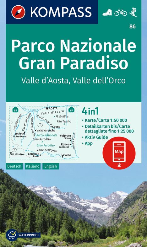 KOMPASS Wanderkarte 86 Parco Nazionale Gran Paradiso, Valle d'Aosta, Valle dell'Orco 1:50.000, Karten
