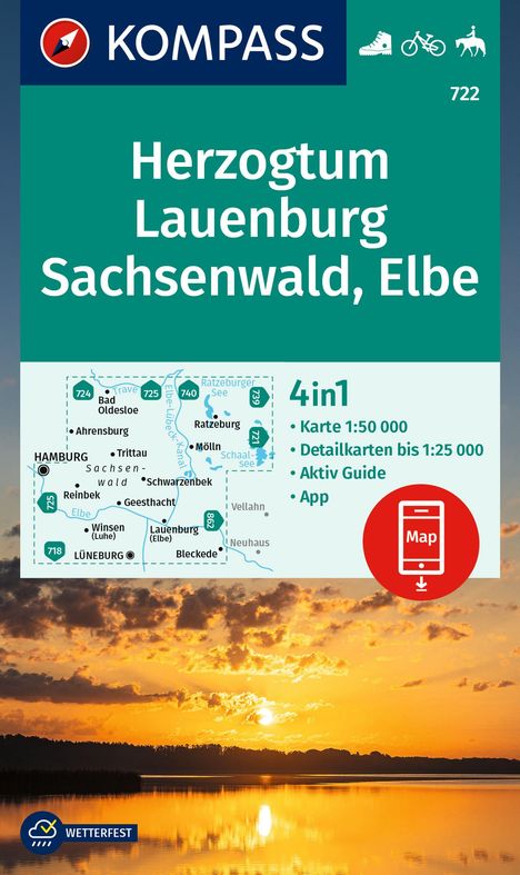 KOMPASS Wanderkarte 722 Herzogtum Lauenburg, Sachsenwald, Elbe 1:50.000, Karten