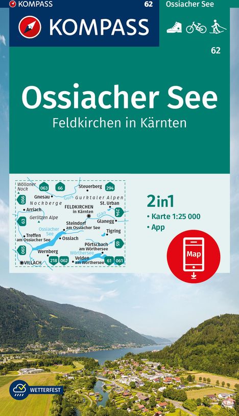 KOMPASS Wanderkarte 62 Ossiacher See, Feldkirchen in Kärnten 1:25.000, Karten