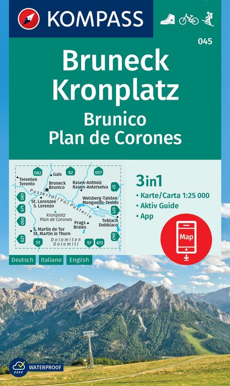 KOMPASS Wanderkarte 045 Bruneck, Kronplatz / Brunico, Plan de Corones 1:25.000, Karten