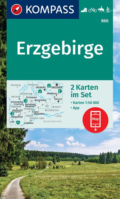 KOMPASS Wanderkarten-Set 866 Erzgebirge (2 Karten) 1:50.000, Karten