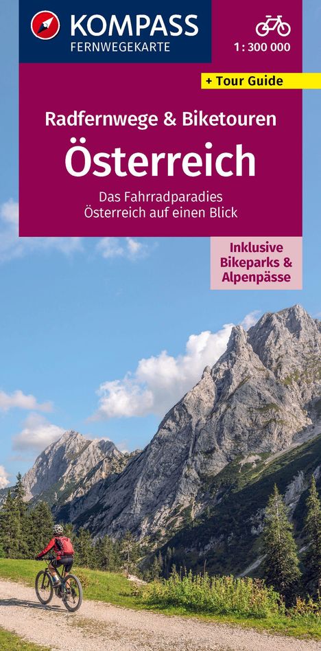 KOMPASS Radfernwegekarte Radfernwege &amp; Biketouren Österreich - Übersichtskarte 1:300.000, Karten