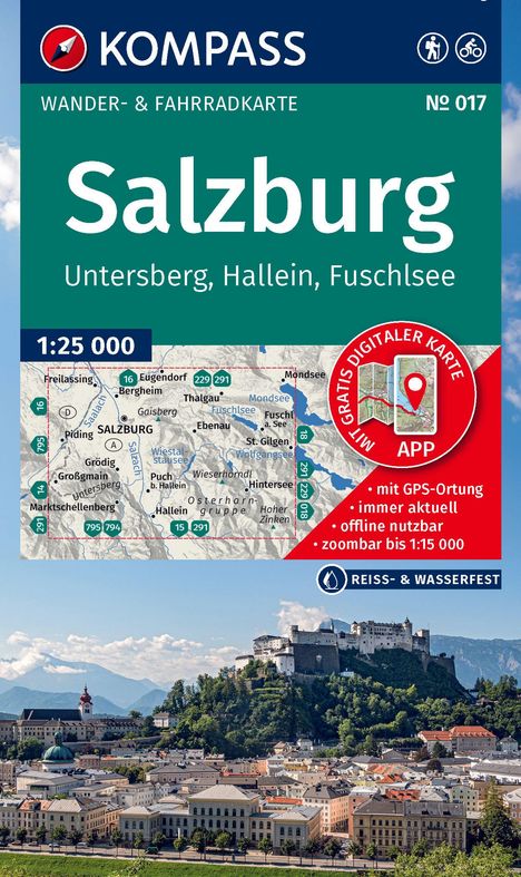 KOMPASS Wanderkarte 017 Salzburg, Untersberg, Hallein, Fuschlsee 1:25.000, Karten