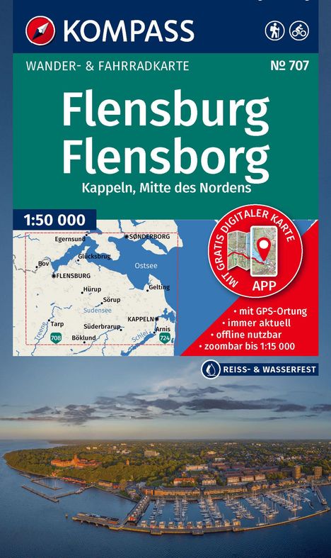 KOMPASS Wanderkarte 707 Flensburg / Flensborg - Kappeln 1:50.000, Karten