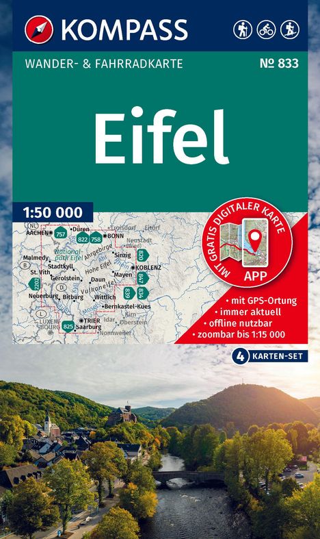 KOMPASS Wanderkarten-Set 833 Eifel (4 Karten) 1:50.000, Karten