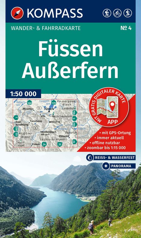 KOMPASS Wanderkarte 4 Füssen, Außerfern 1:50.000, Karten