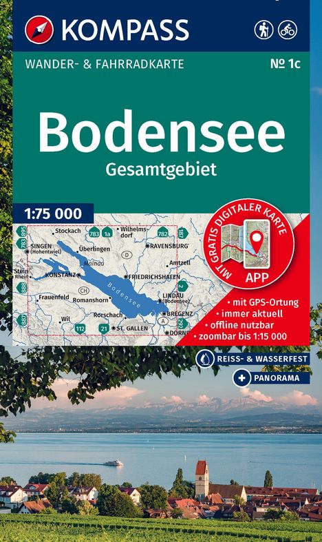 KOMPASS Wanderkarte 1c Bodensee Gesamtgebiet 1:75.000, Karten