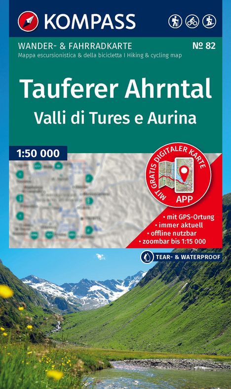 KOMPASS Wanderkarte 82 Tauferer Ahrntal / Valle di Tures e Aurina 1:50.000, Karten