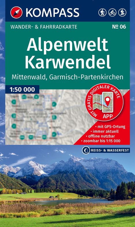 KOMPASS Wanderkarte 6 Alpenwelt Karwendel Mittenwald, Garmisch-Partenkirchen 1:50.000, Karten