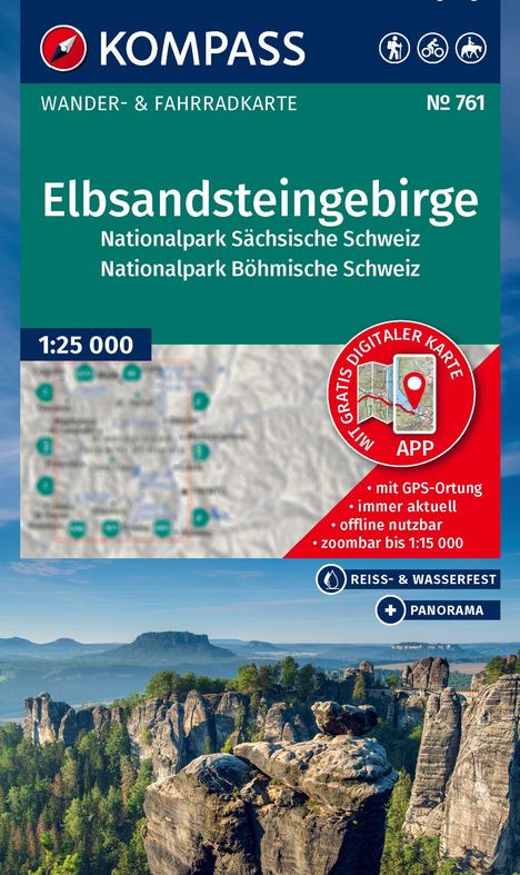 KOMPASS Wanderkarte 761 Elbsandsteingebirge, Nationalpark Sächsische Schweiz, Nationalpark Böhmische Schweiz 1:25.000, Karten