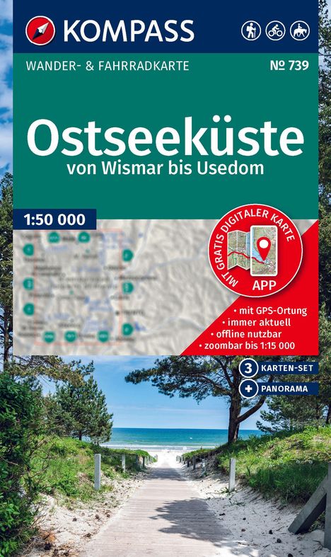 KOMPASS Wanderkarten-Set 739 Ostseeküste von Wismar bis Usedom (3 Karten) 1:50.000, Karten