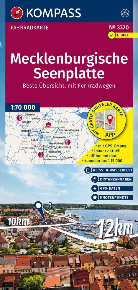 KOMPASS Fahrradkarte 3320 Mecklenburgische Seenplatte mit Knotenpunkten 1:70.000, Karten