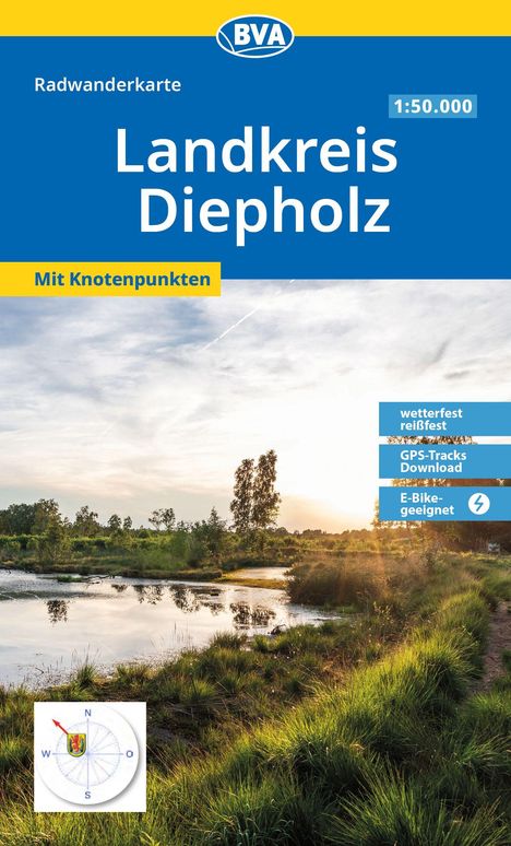 „Landkreis Diepholz, Mit Knotenpunkten, wetterfest, reißfest, GPS-Tracks Download, E-Bike-geeignet.“ Naturlandschaft.
