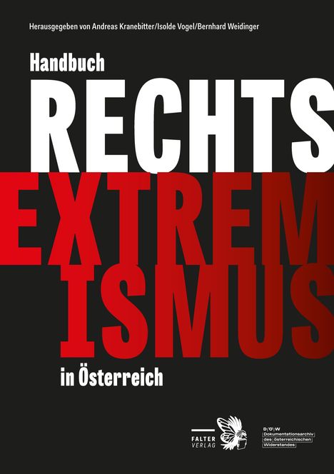 "Handbuch Rechtsextremismus in Österreich" steht groß im Fokus, herausgegeben von drei Personen, im Falter Verlag.