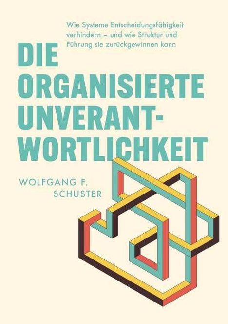 Titel: DIE ORGANISIERTE UNVERANTWORTLICHKEIT. Autor: WOLFGANG F. SCHUSTER. Abstrakte Illustration mit geometrischen Formen.