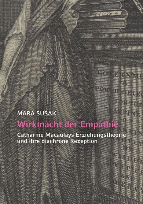 „WIRKMACHT DER EMPATHIE“ in Pink hebt sich ab. Illustration zeigt Frau mit Buch.