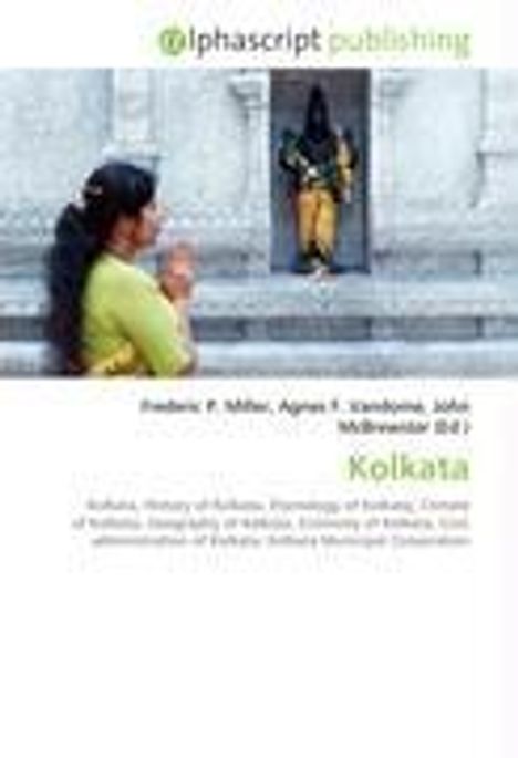 alphascript publishing. Kolkata. Zwei Menschen vor einem Tempel. Frau mit Kind in Gelb und eine andere Person in Schwarz.