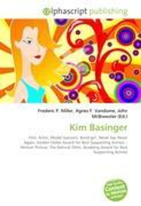 Ein Buchcover mit „Kim Basinger“. Oben links ist das Logo von "alphascript publishing". Illustration einer Frau.