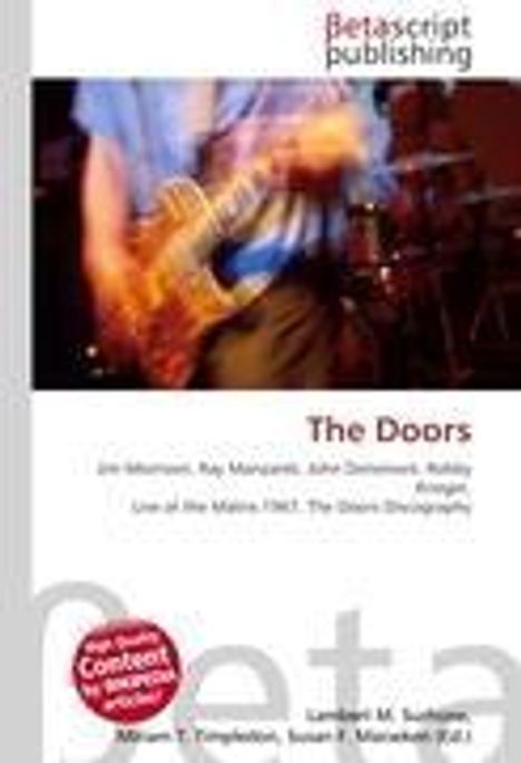 "Betascript Publishing", "The Doors" und Namen; verschwommener Gitarrist in Blau und Orange, stilisierte Darstellung.