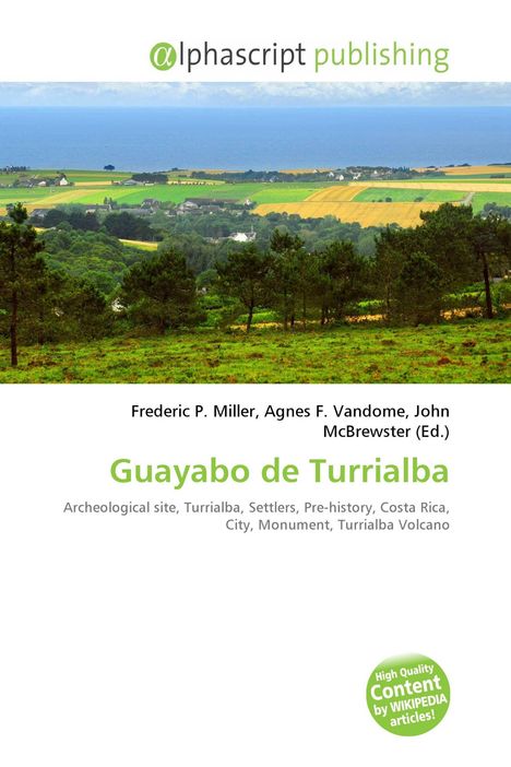 "Guayabo de Turrialba" und Verlagsangaben. Landschaft mit Feldern und Küste in der Ferne, darüber Himmel.