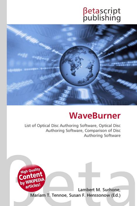 "WaveBurner. Liste und Vergleich von Disc Authoring Software. Betascript Publishing. Globus mit digitalem Hintergrund."
