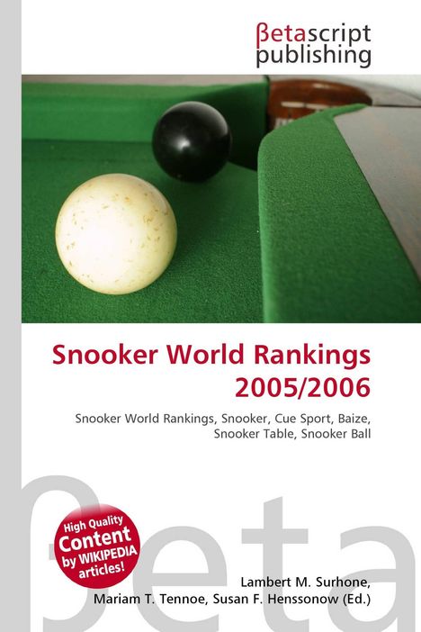 "Snooker World Rankings 2005/2006" steht auf einem Buchcover. Oben ist das Logo "Betascript Publishing" und ein Snooker-Tisch mit Kugeln.