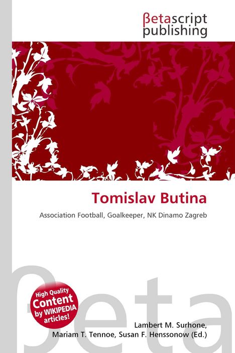 "Tomislav Butina, Association Football, Goalkeeper, NK Dinamo Zagreb. Florales Muster, kräftige rote und weiße Töne."