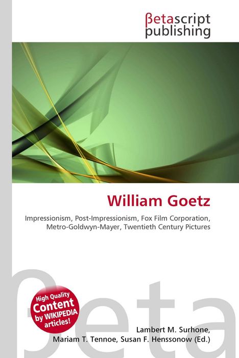 "William Goetz" in roter Schrift, darüber "Betascript publishing" Logo, abstrakte grüne und gelbe Formen im Hintergrund.