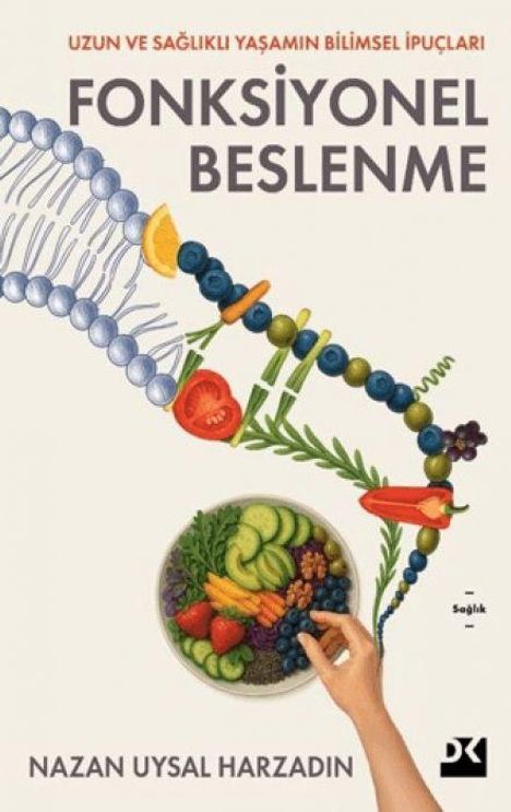 "FONKSiYONEL BESLENME" steht groß. Darunter eine Hand, die bunte Lebensmittel in einer Schüssel ordnet.