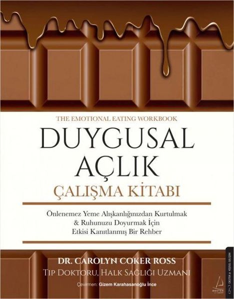 "The Emotional Eating Workbook: Duygusal Açlık Çalışma Kitabı" steht auf einem Cover mit Schokoladentafeln.