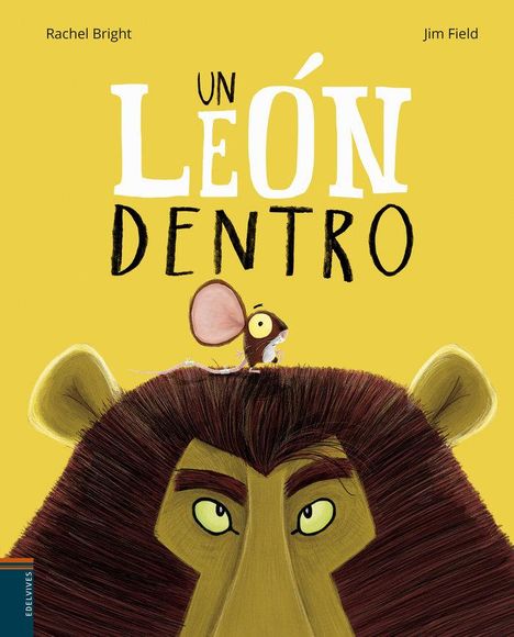 „Un León Dentro“ in großer Schrift. Illustration: Maus auf einem Löwenkopf, beide schauen entschlossen.