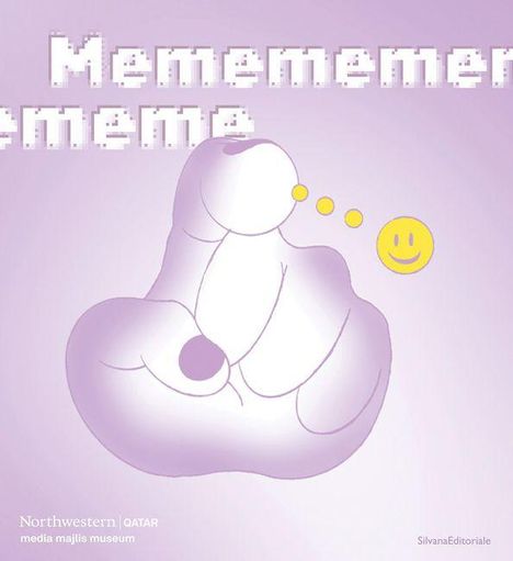 Mememememe meme. Ein lachendes Emoji und ein Cartoonfinger zeigen in entspannter, lila Umgebung.