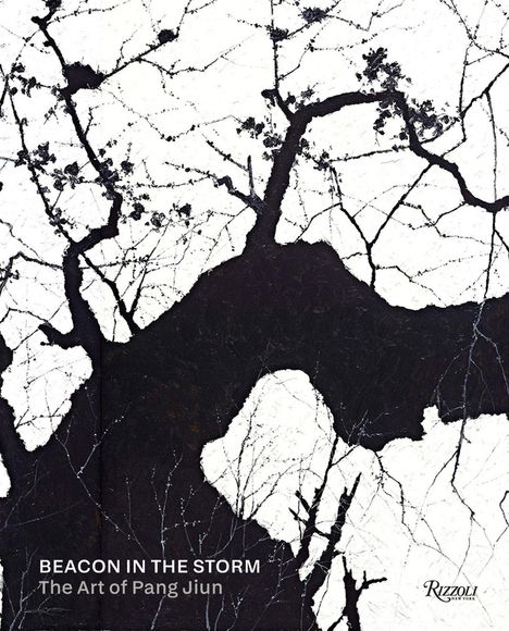 Text: "BEACON IN THE STORM - The Art of Pang Jiun." Illustration mit dunklen Ästen auf weißem Hintergrund.