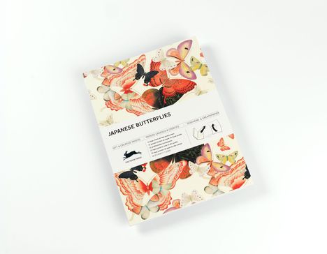 "Japanese Butterflies" und "Geschenk- & Kreativpapier". Illustration von farbenfrohen Schmetterlingen.