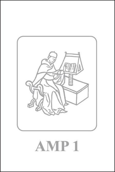 Text: "AMP 1". Illustration: Eine sitzende Person liest ein Buch auf einem Pult.