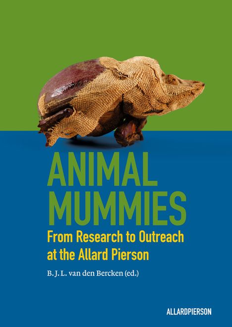 „ANIMAL MUMMIES: From Research to Outreach“, Umschlaggestaltung mit einer Tiermumie auf grün-blauem Hintergrund.