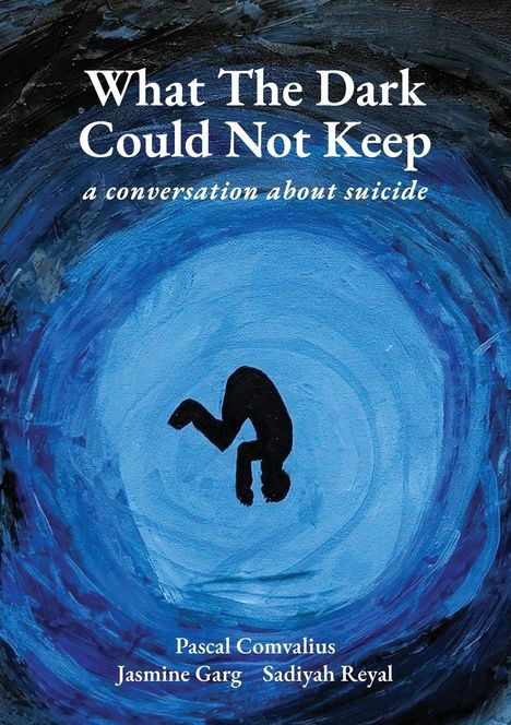 "What The Dark Could Not Keep" ist der Titel. Ein schwarzer Umriss einer Person auf blauem Hintergrund, Spiraleffekt.