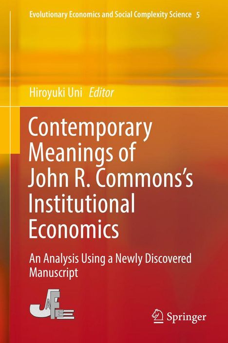 Gelbes und rotes Cover mit Text über John R. Commons' Institutionenökonomie; Springer-Logo unten rechts.