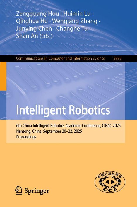 „Intelligent Robotics“, Konferenzdetails, Springer-Logo unten links, chinesisches Logo unten rechts, blau-orange Hintergrund.