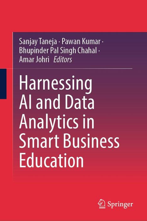Text: "Harnessing AI and Data Analytics in Smart Business Education" von Sanjay Taneja und anderen. Springer-Logo unten.