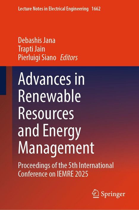 Titel: "Advances in Renewable Resources and Energy Management" bei Springer. Oben orange, unten dunkelblau.