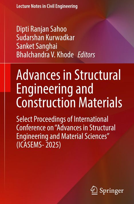 Titel: Advances in Structural Engineering and Construction Materials. Autoren: Dipti Ranjan Sahoo et al. Rotes, abstraktes Design.