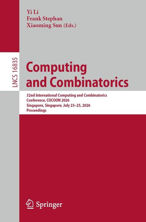 Titel: "Computing and Combinatorics", 32. Konferenz, COCOON 2026, Juli 23–25, 2026, Singapur. Links das Logo von Springer.
