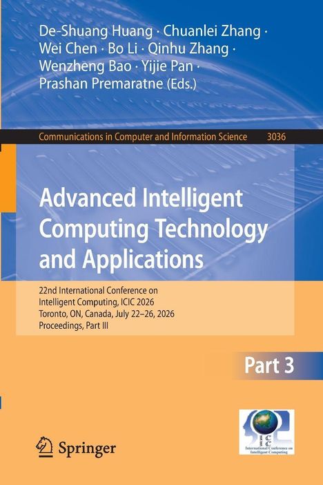 Buchtitel: "Advanced Intelligent Computing Technology and Applications", Konferenzdetails darunter, Springer-Logo unten.