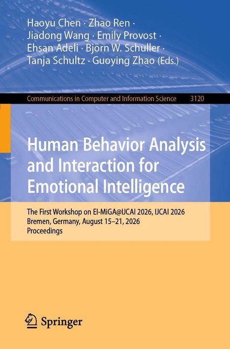 Titel: "Human Behavior Analysis and Interaction for Emotional Intelligence". Mit Namen der Herausgeber in Weiß auf Blau. Unten: Springer-Logo.