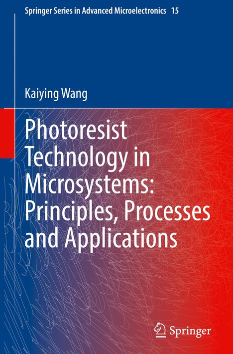 "Photoresist Technology in Microsystems: Principles, Processes and Applications." Buntes abstraktes Muster mit Blau und Rot.